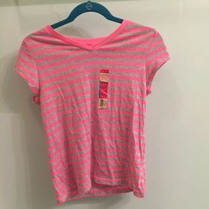 Pink and gray striped t-shirt